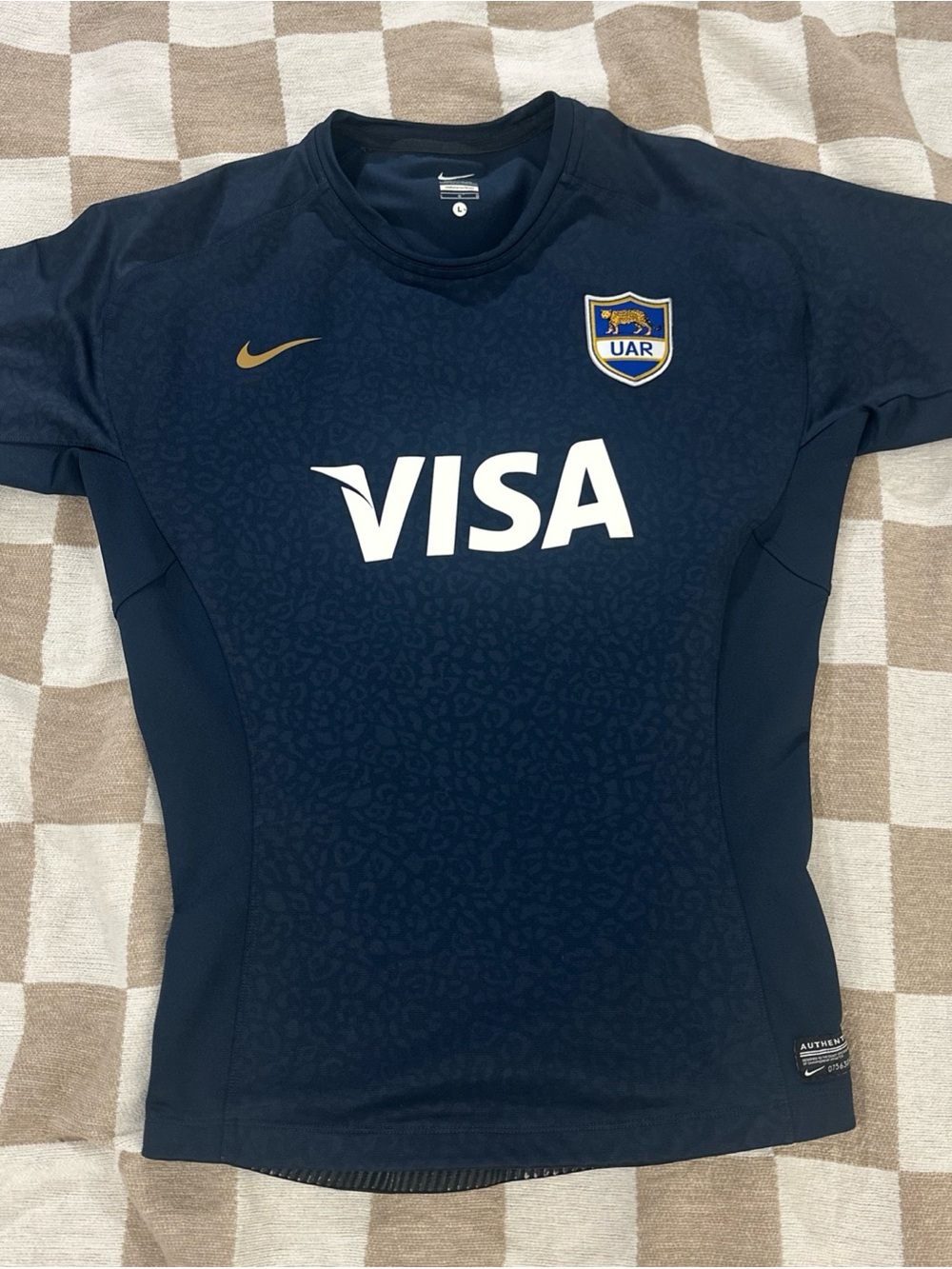 Nike navy-blue Argentina rugby jersey with Gold Logo Print Large